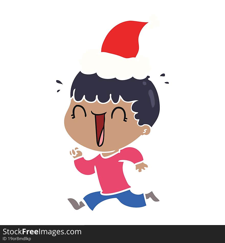 Laughing Flat Color Illustration Of A Man Wearing Santa Hat