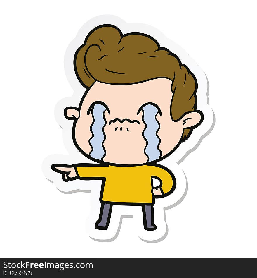 sticker of a cartoon man crying