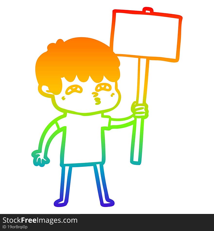 Rainbow Gradient Line Drawing Cartoon Curious Man