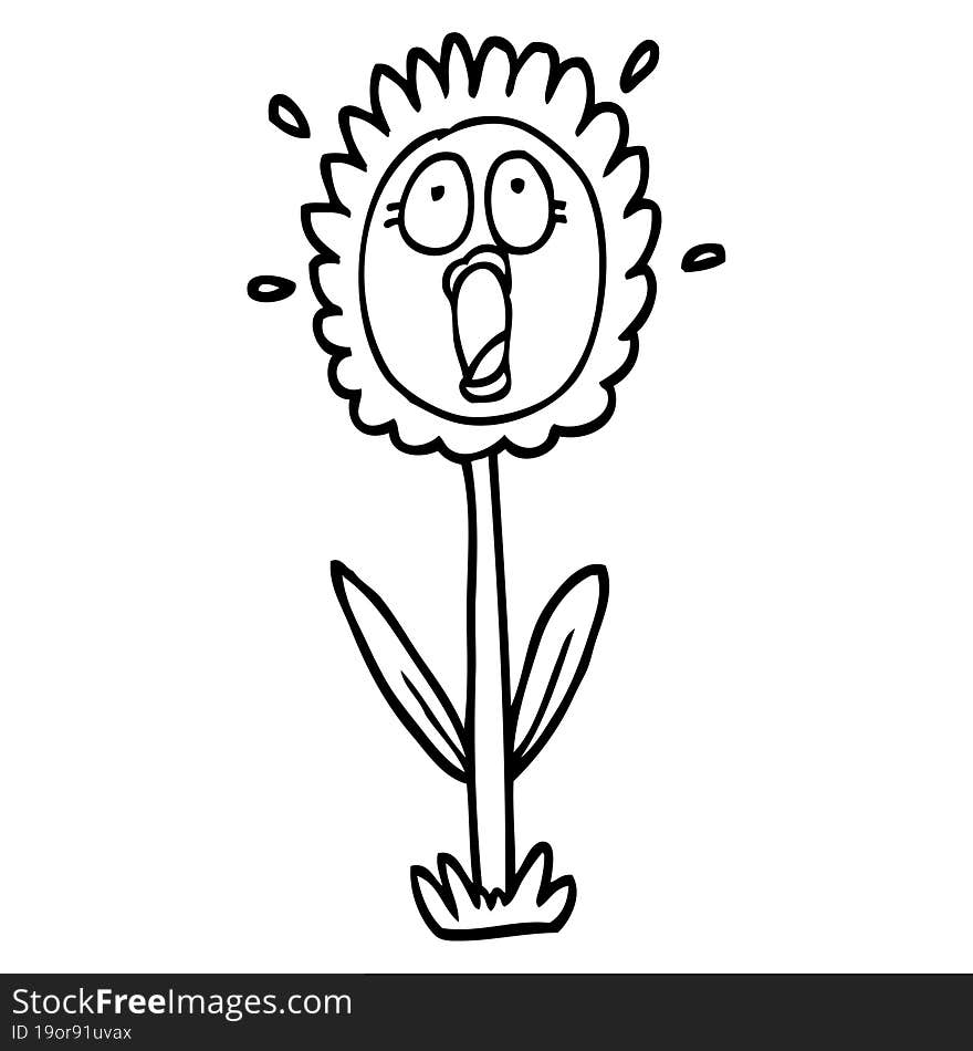 black and white cartoon shocked sunflower