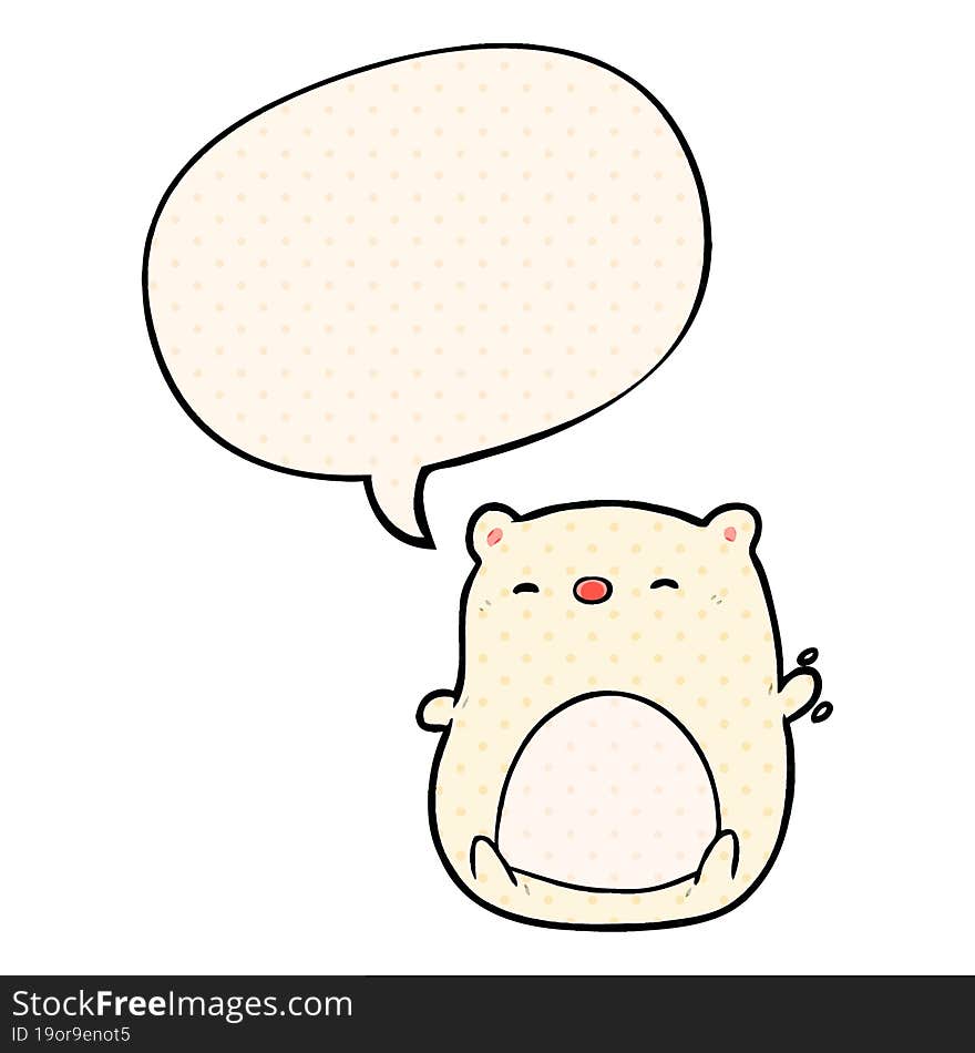 cute cartoon polar bear and speech bubble in comic book style