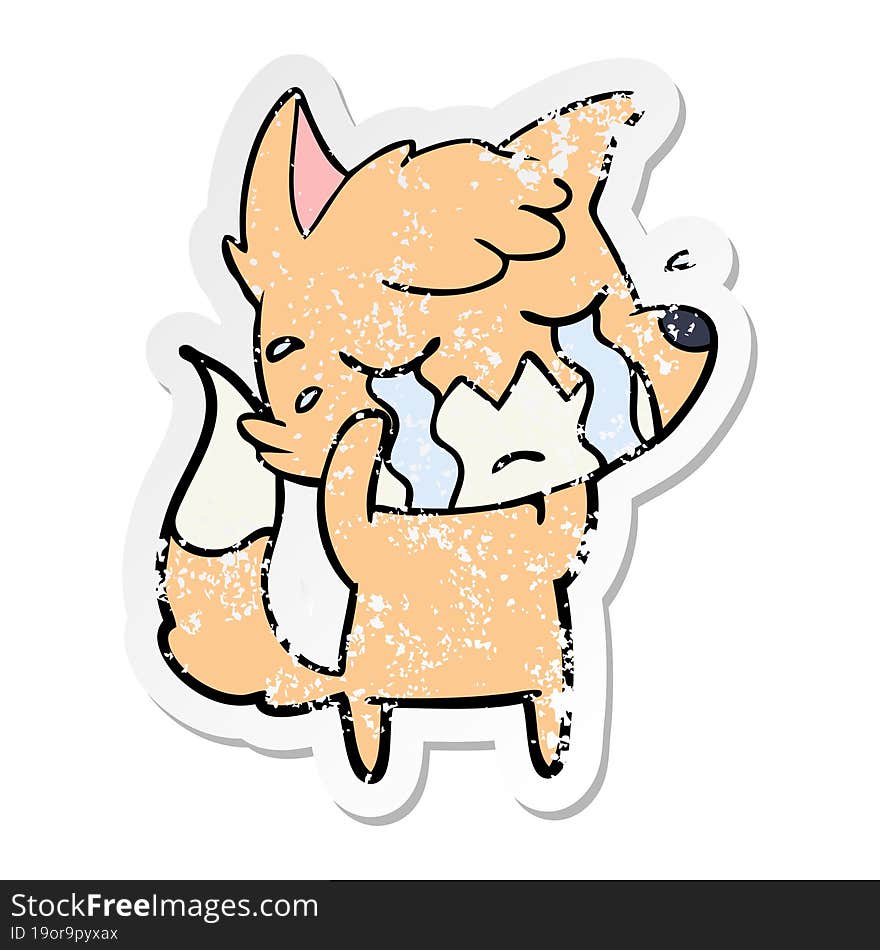 distressed sticker of a crying fox cartoon