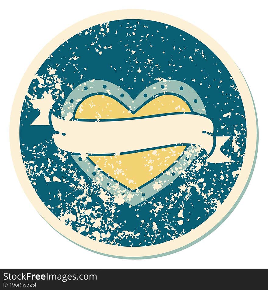 Distressed Sticker Tattoo Style Icon Of A Heart And Banner