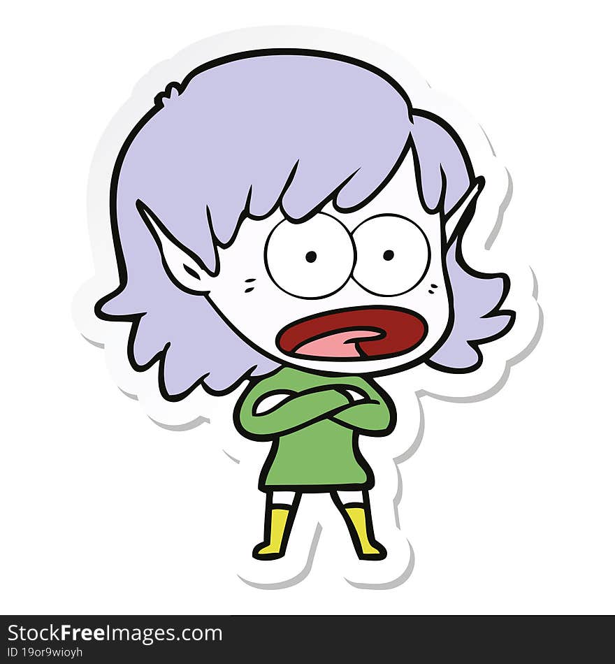 sticker of a cartoon shocked elf girl