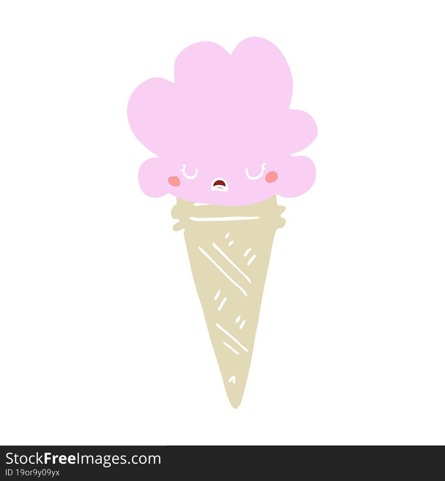 Flat Color Style Cartoon Ice Cream With Face