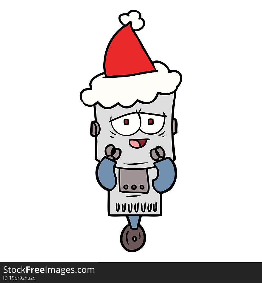 line drawing of a robot wearing santa hat