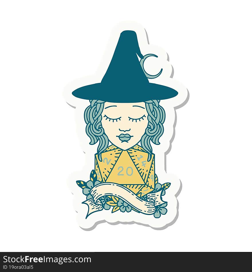 sticker of a human mage with natural 20 D20 dice roll. sticker of a human mage with natural 20 D20 dice roll