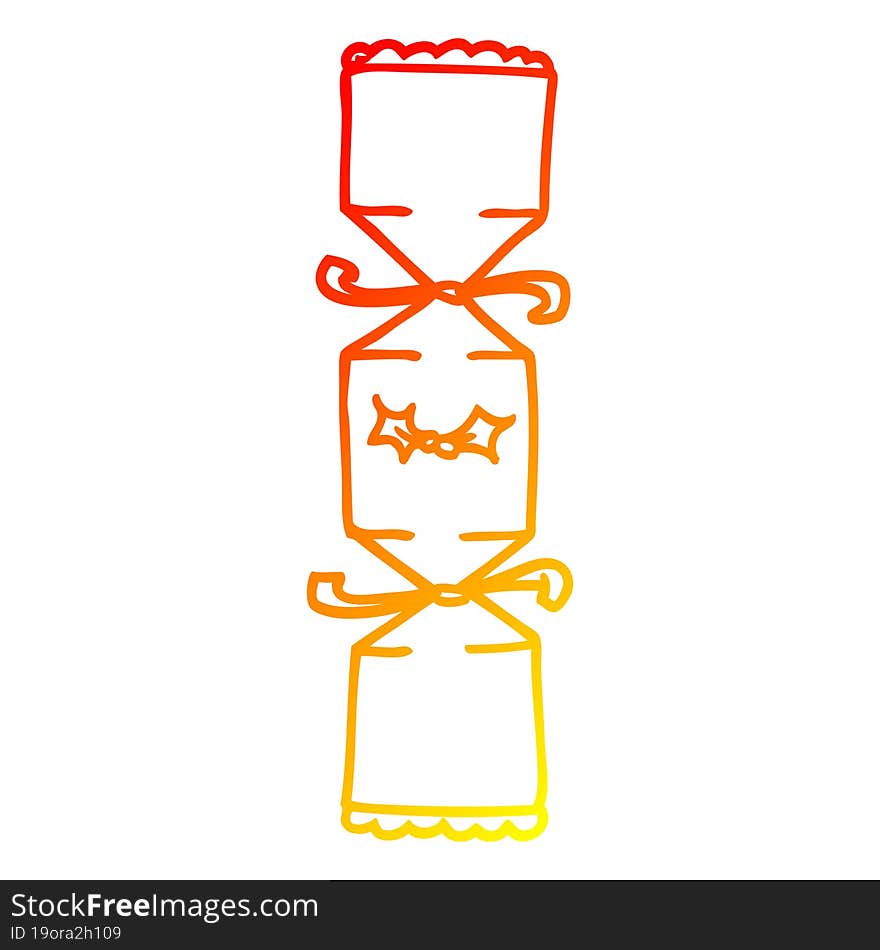 warm gradient line drawing of a cartoon christmas cracker