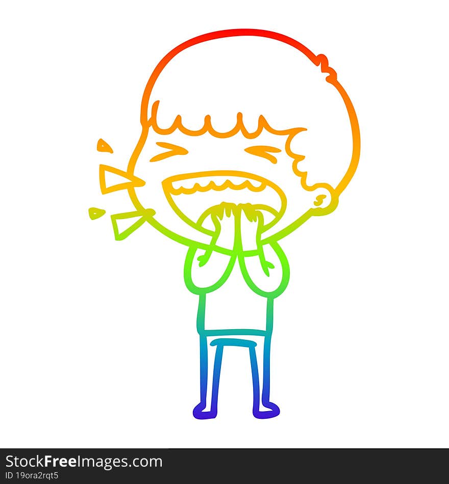 rainbow gradient line drawing of a cartoon laughing man