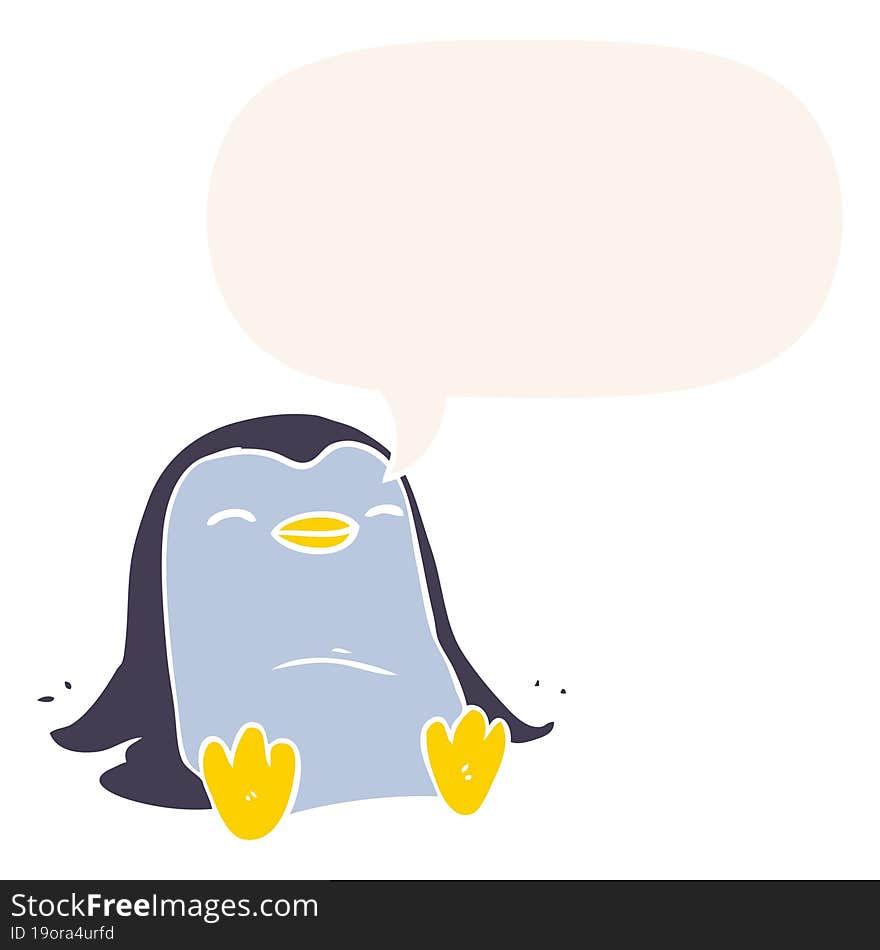 Cartoon Penguin And Speech Bubble In Retro Style