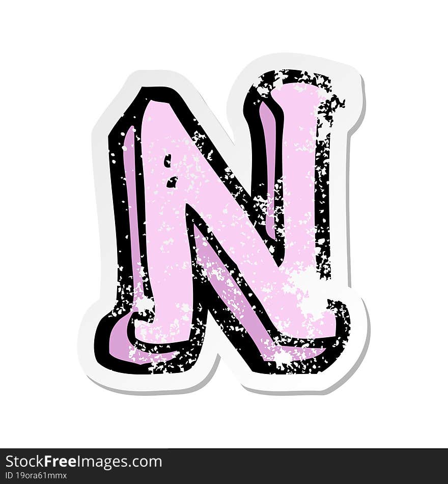 Retro Distressed Sticker Of A Cartoon Letter N