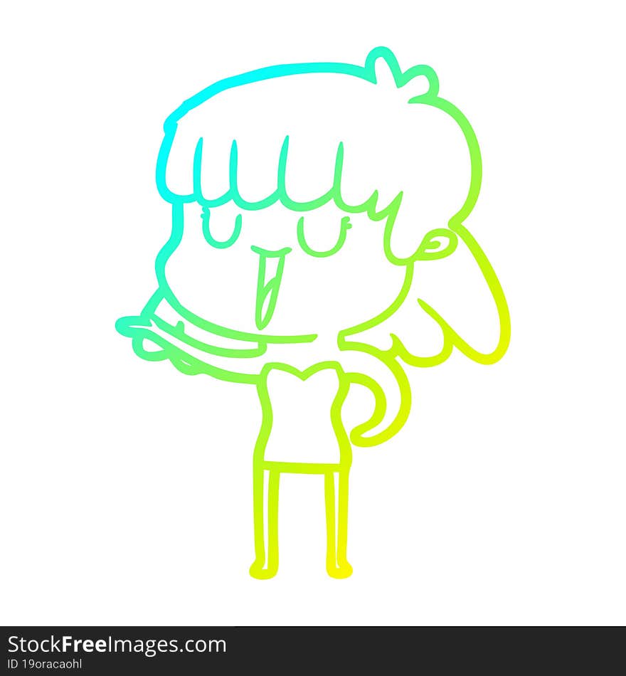 cold gradient line drawing of a cartoon woman