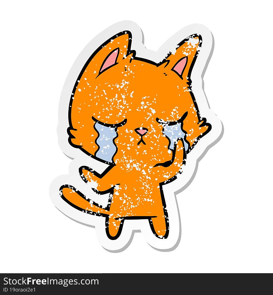 distressed sticker of a crying cartoon cat