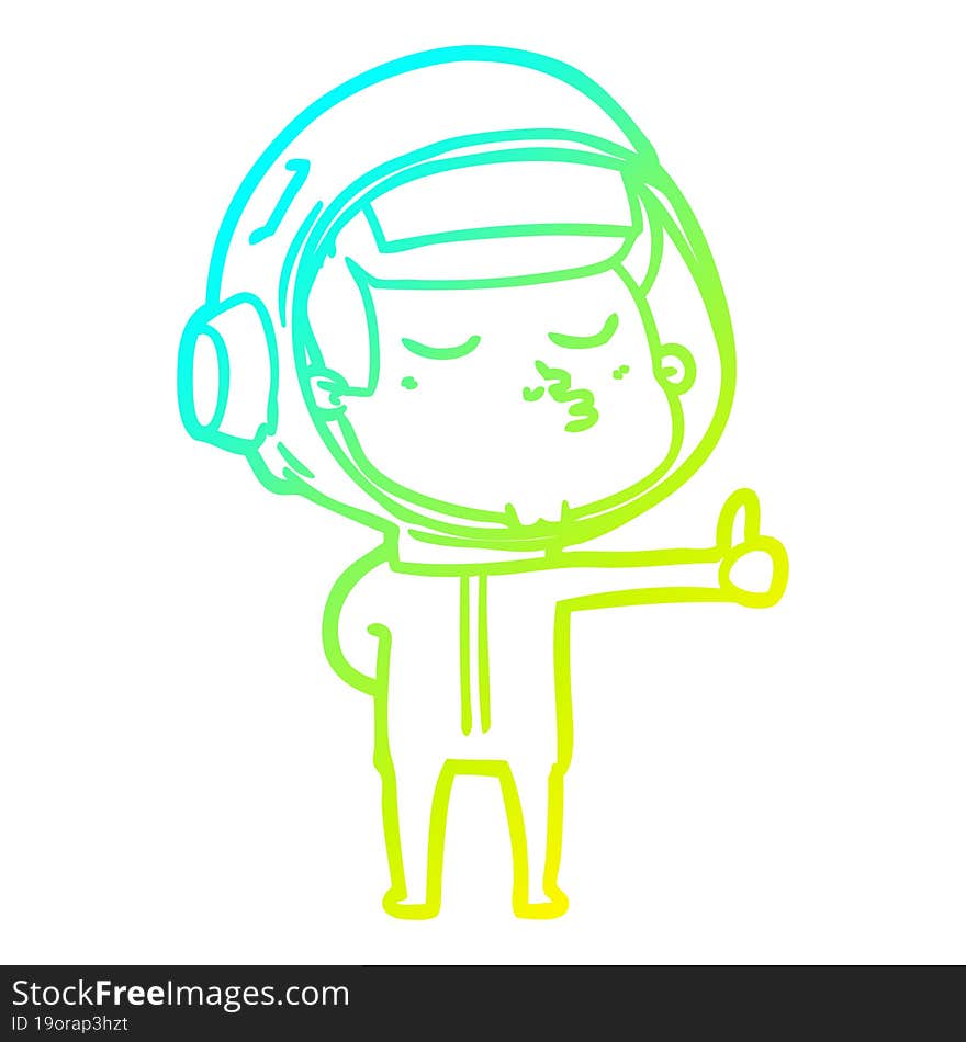 Cold Gradient Line Drawing Cartoon Confident Astronaut Giving Thumbs Up Sign