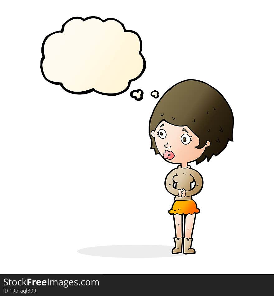 cartoon concerned woman with thought bubble