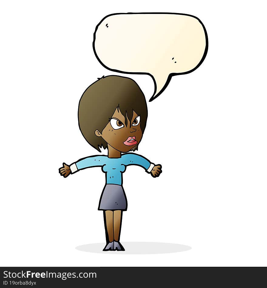 cartoon annoyed girl with speech bubble