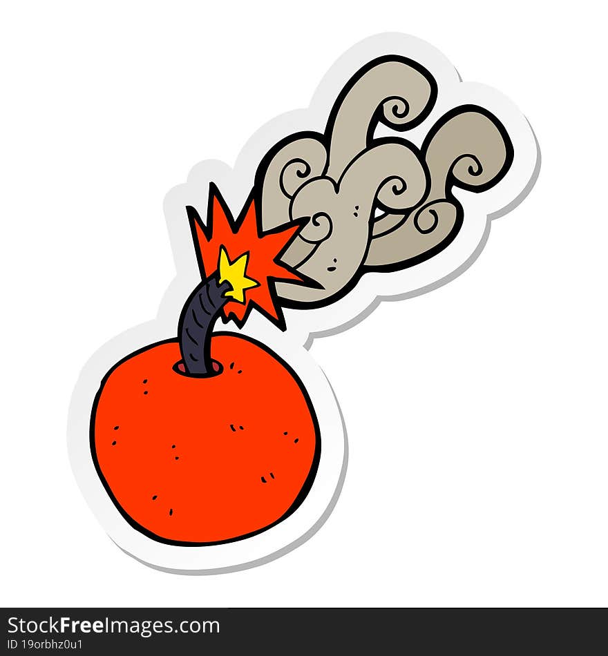 sticker of a cartoon burning bomb