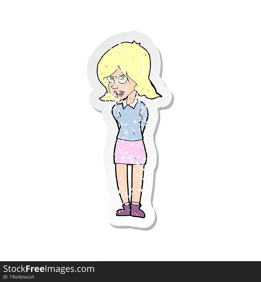 Retro Distressed Sticker Of A Cartoon Annoyed Woman