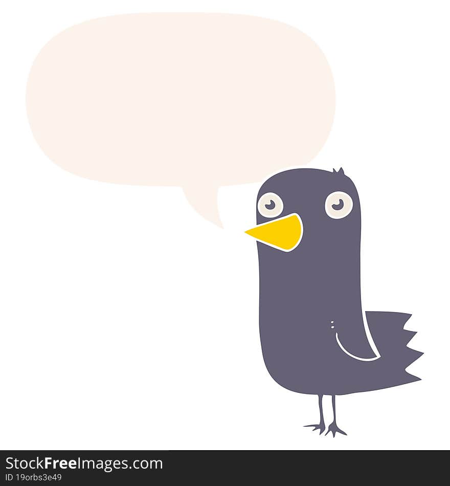 Cartoon Bird And Speech Bubble In Retro Style