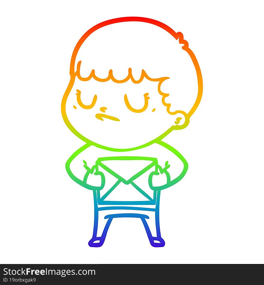 Rainbow Gradient Line Drawing Cartoon Grumpy Boy