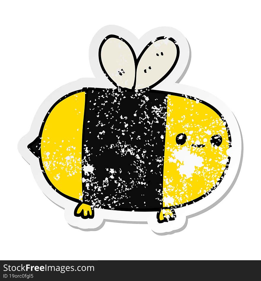 distressed sticker of a cute cartoon bee