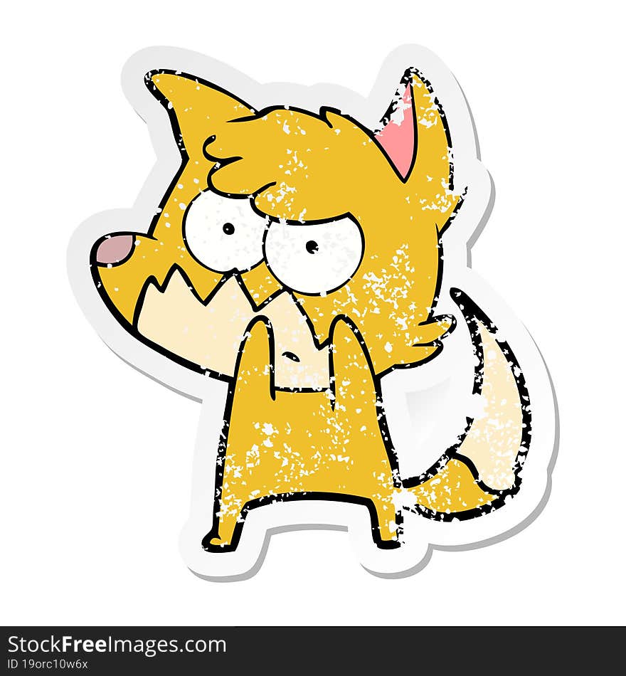 distressed sticker of a cartoon annoyed fox