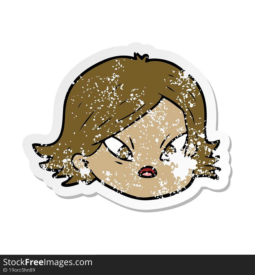 distressed sticker of a cartoon female face