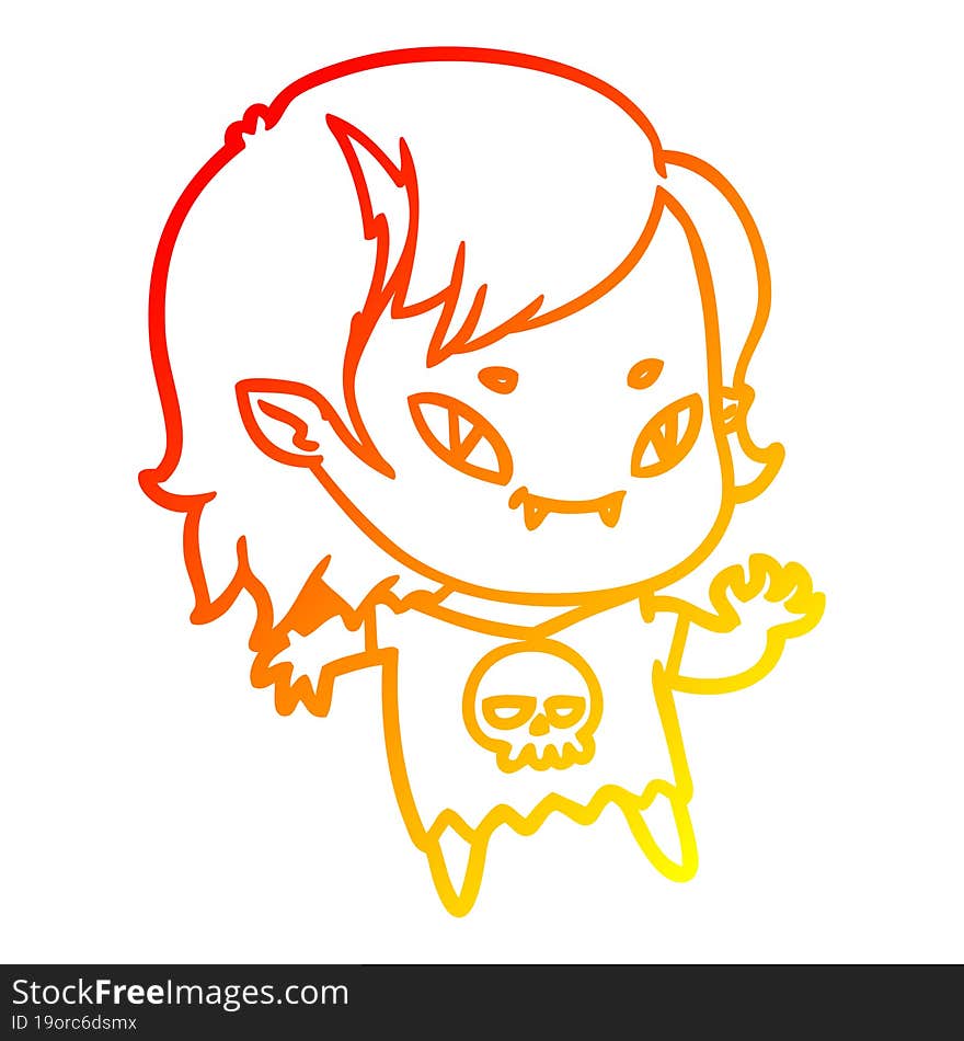 warm gradient line drawing cartoon friendly vampire girl waving