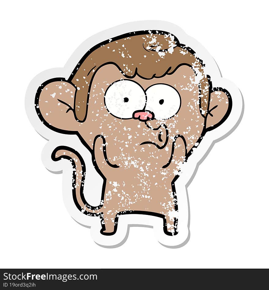 Distressed Sticker Of A Cartoon Hooting Monkey