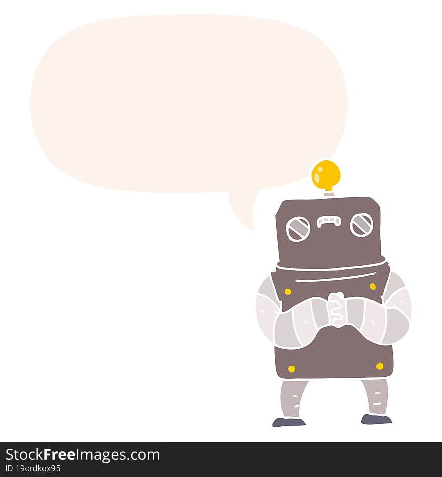 cartoon robot and speech bubble in retro style