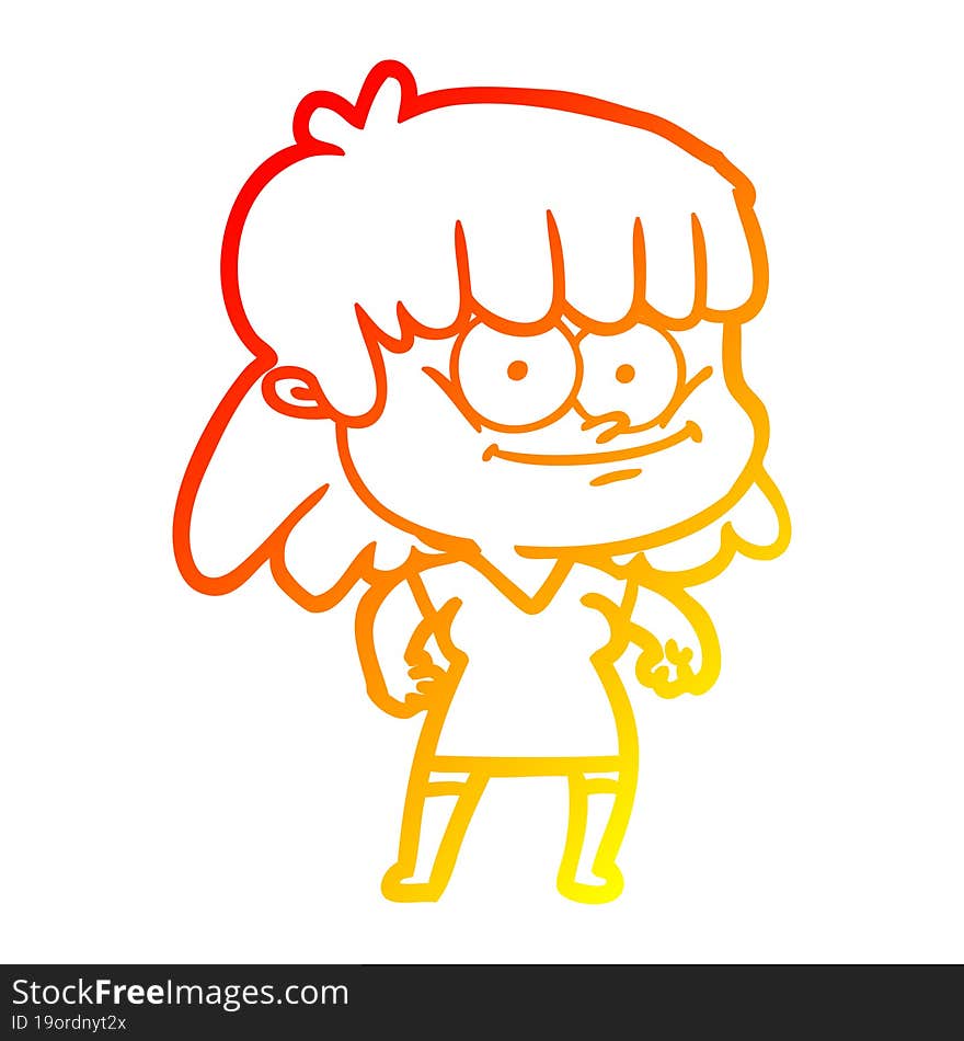 warm gradient line drawing cartoon girl smiling