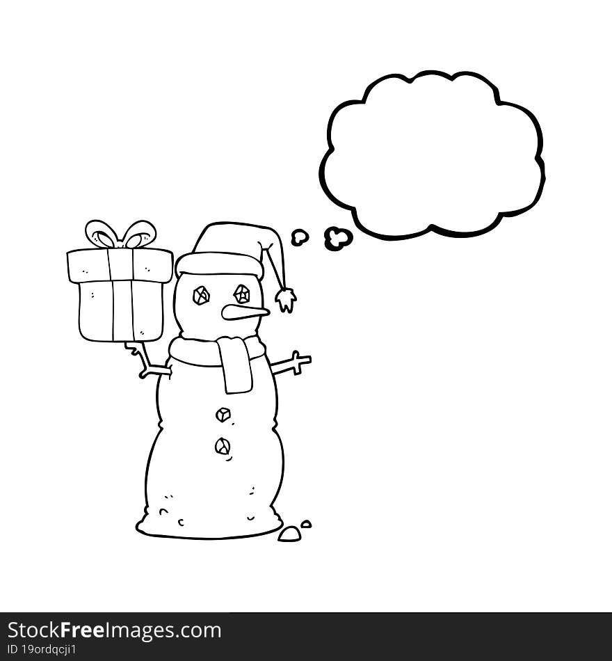 freehand drawn thought bubble cartoon snowman