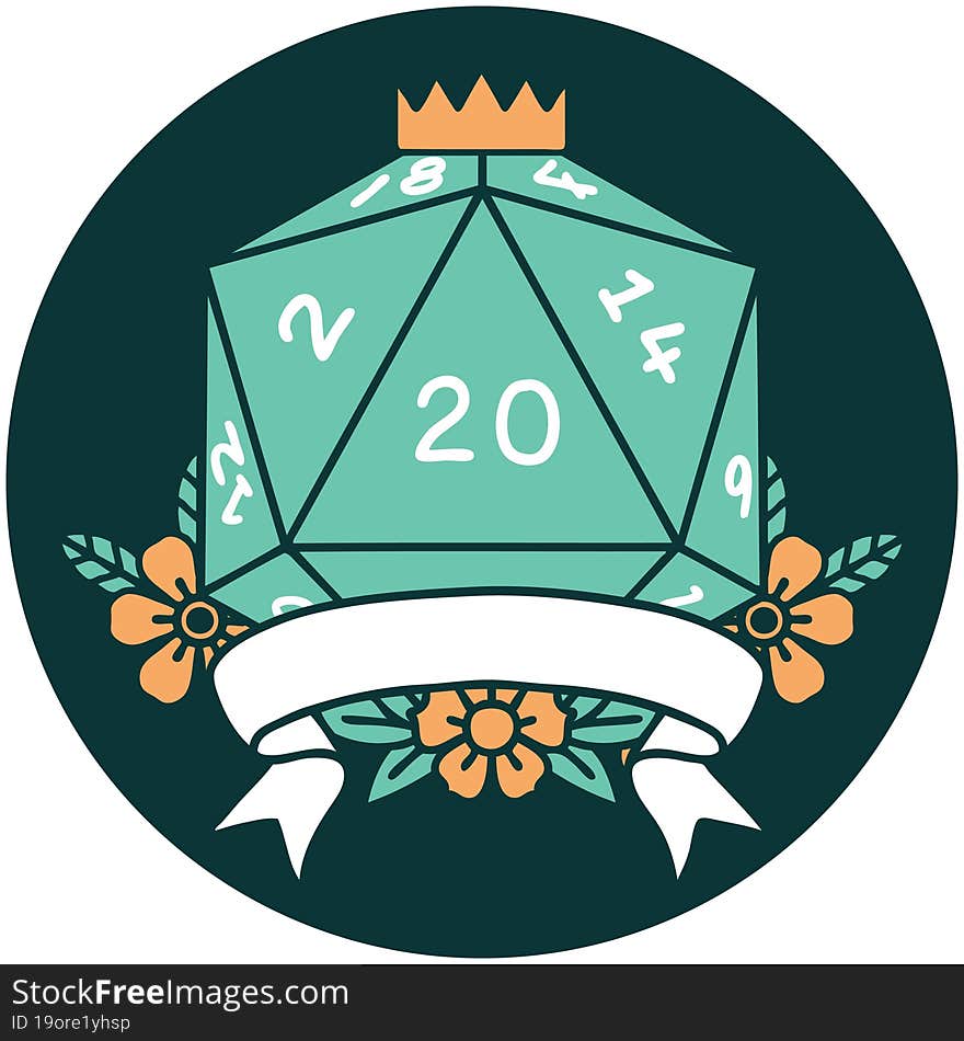 natural 20 critical hit D20 dice roll icon