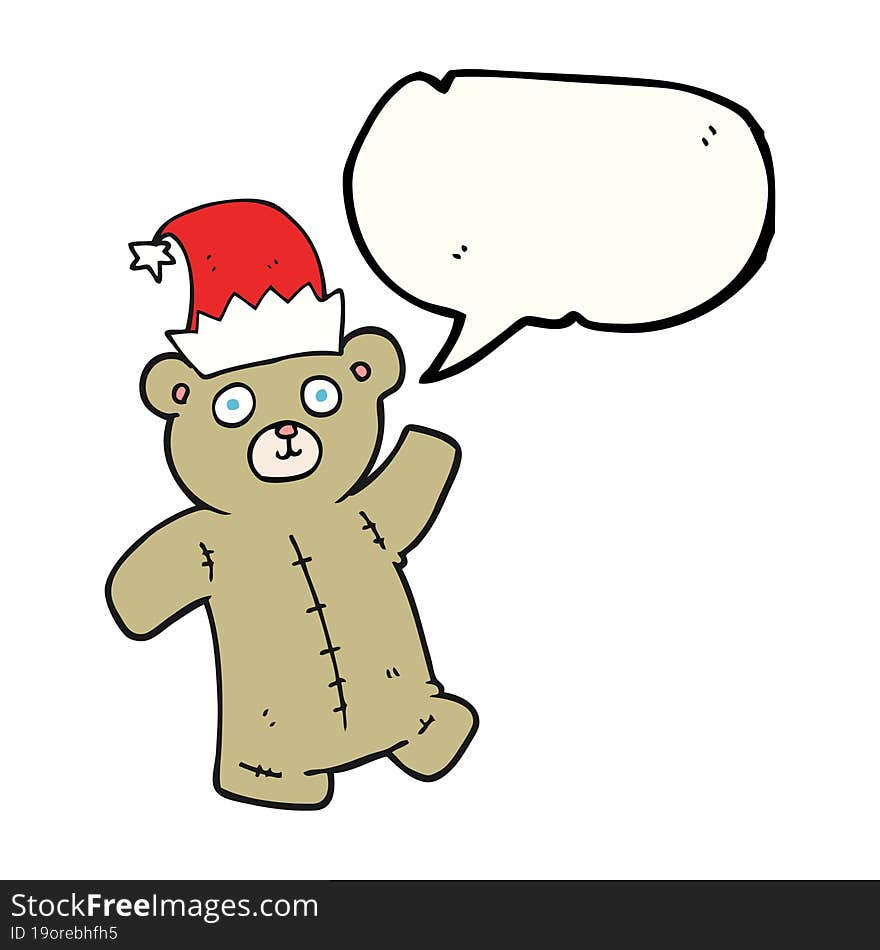 speech bubble cartoon teddy bear wearing christmas hat