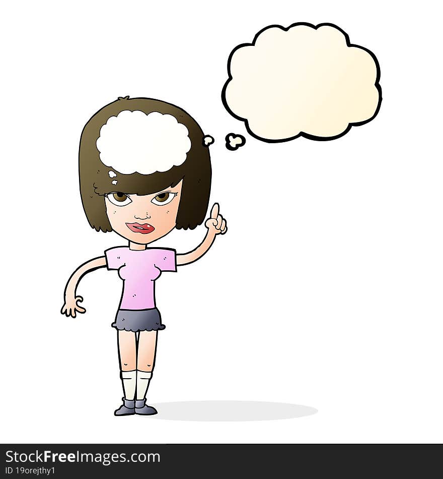 cartoon woman with idea with thought bubble