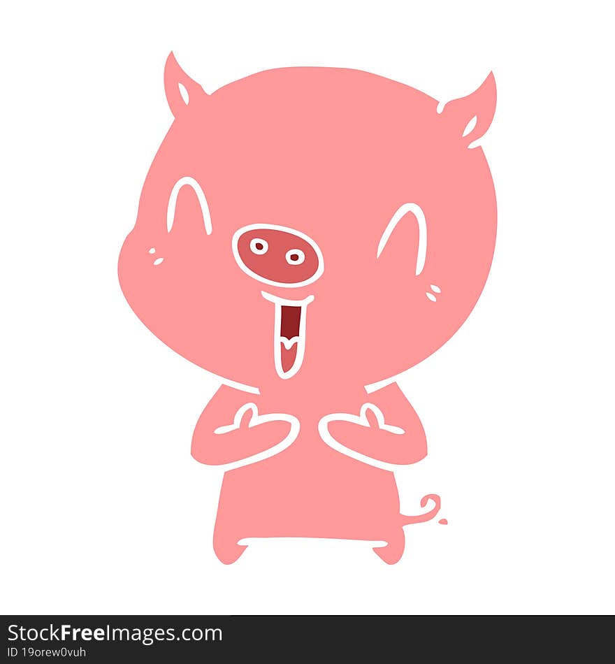 happy flat color style cartoon pig