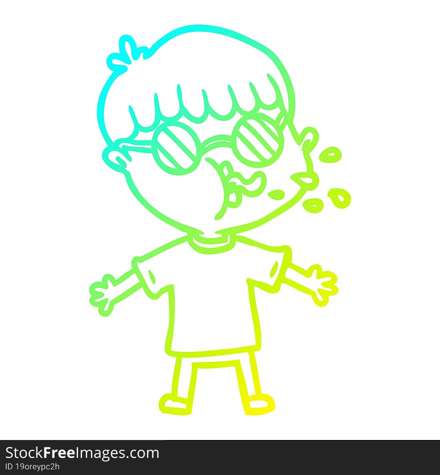 Cold Gradient Line Drawing Cartoon Boy Wearing Spectacles