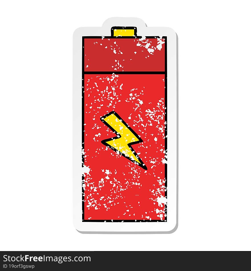 distressed sticker of a cute cartoon electrical battery