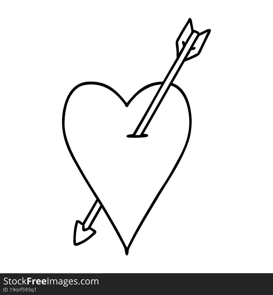 tattoo in black line style of an arrow and heart. tattoo in black line style of an arrow and heart