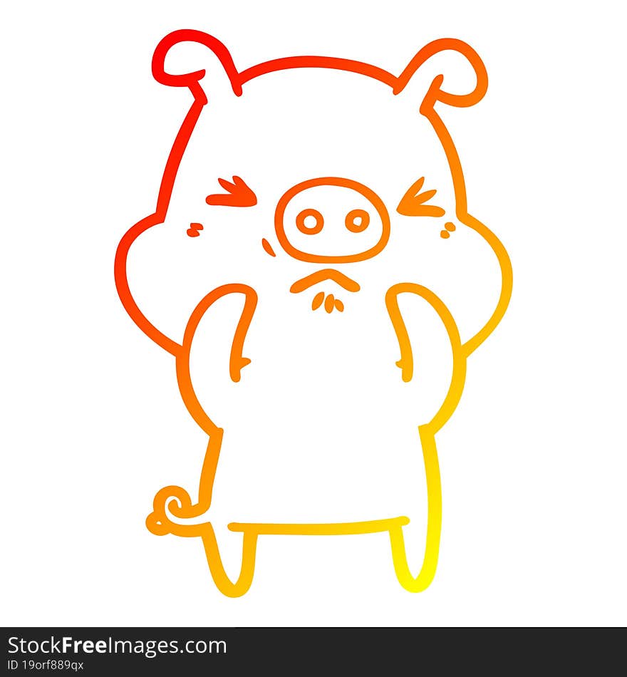 warm gradient line drawing of a cartoon angry pig