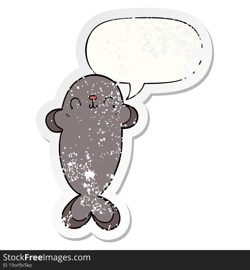 cartoon seal and speech bubble distressed sticker