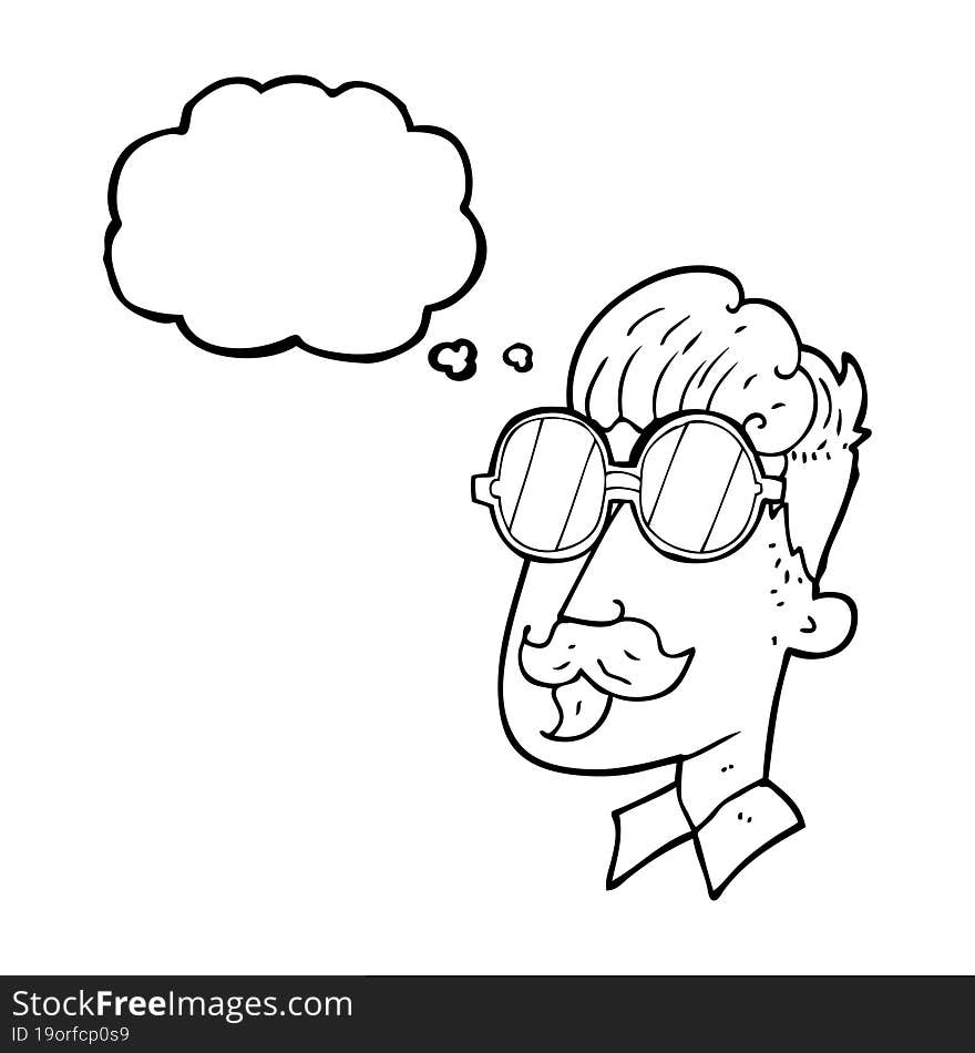 thought bubble cartoon man with mustache and spectacles