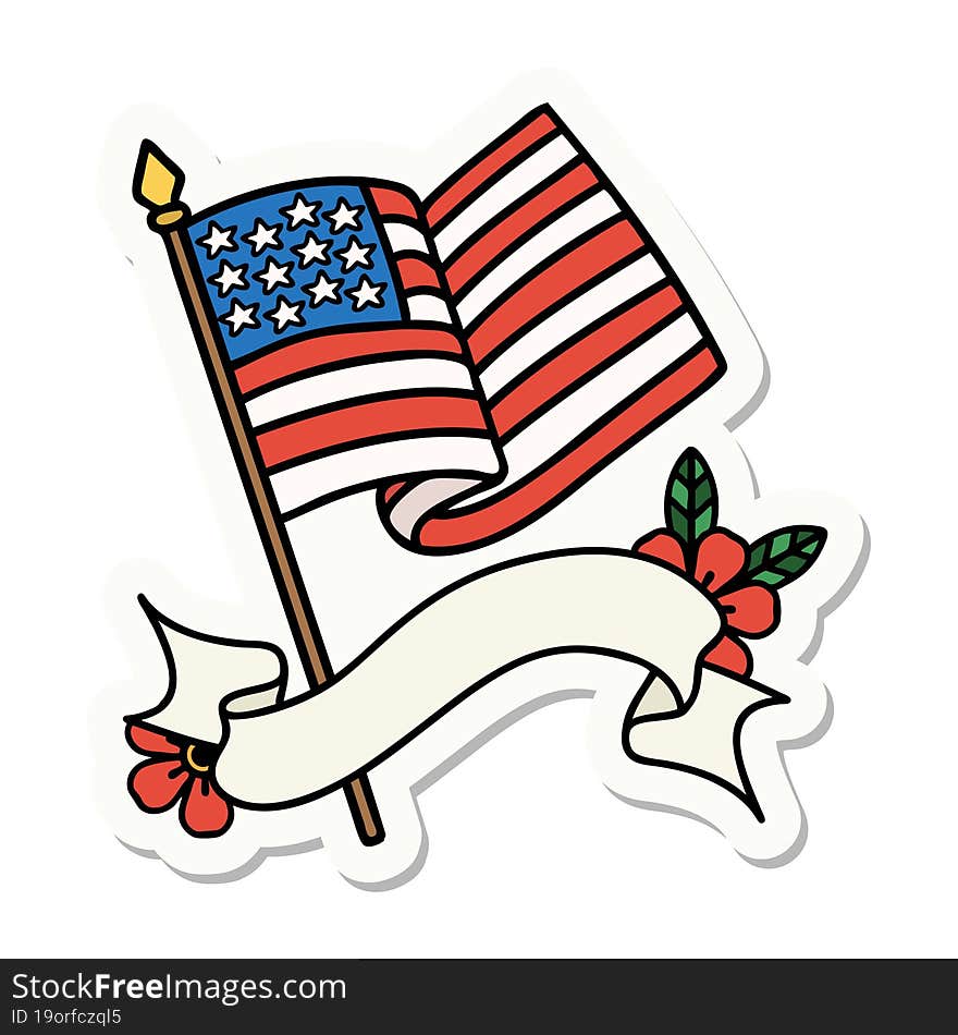 Tattoo Sticker With Banner Of The American Flag