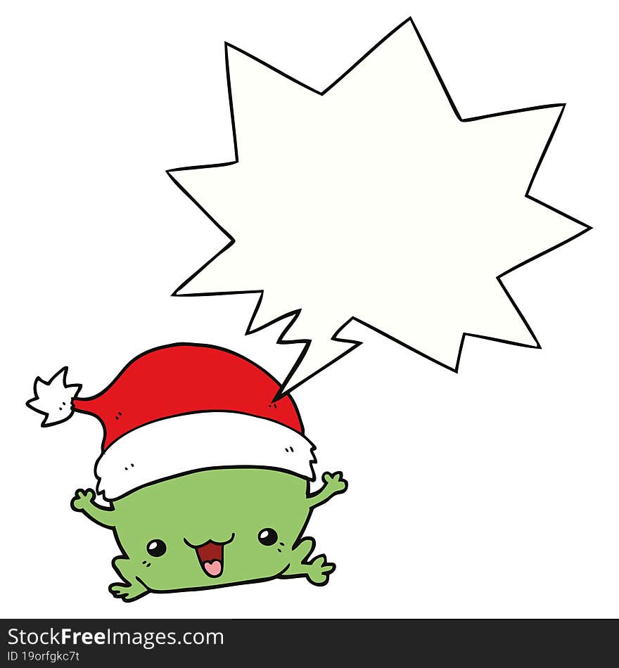 cute cartoon christmas frog with speech bubble