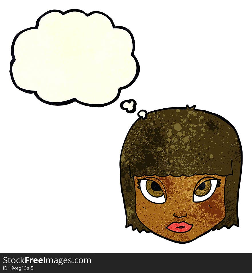 cartoon female face with thought bubble