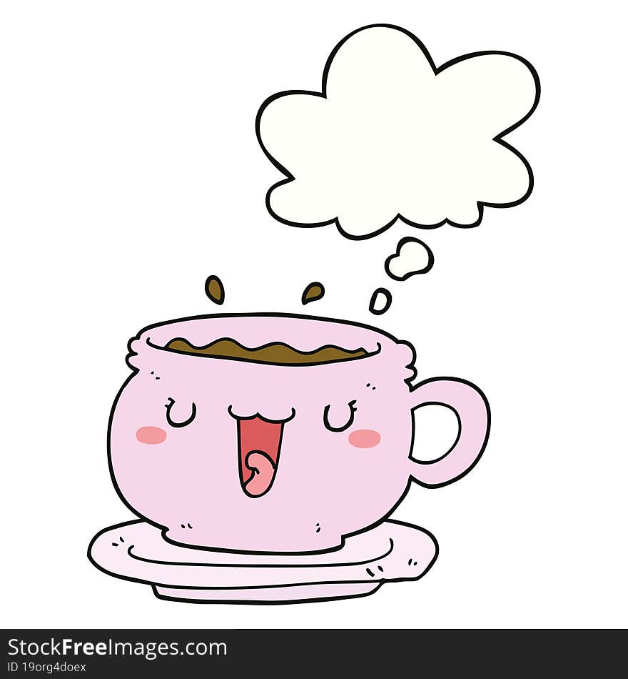 cute cartoon cup and saucer and thought bubble