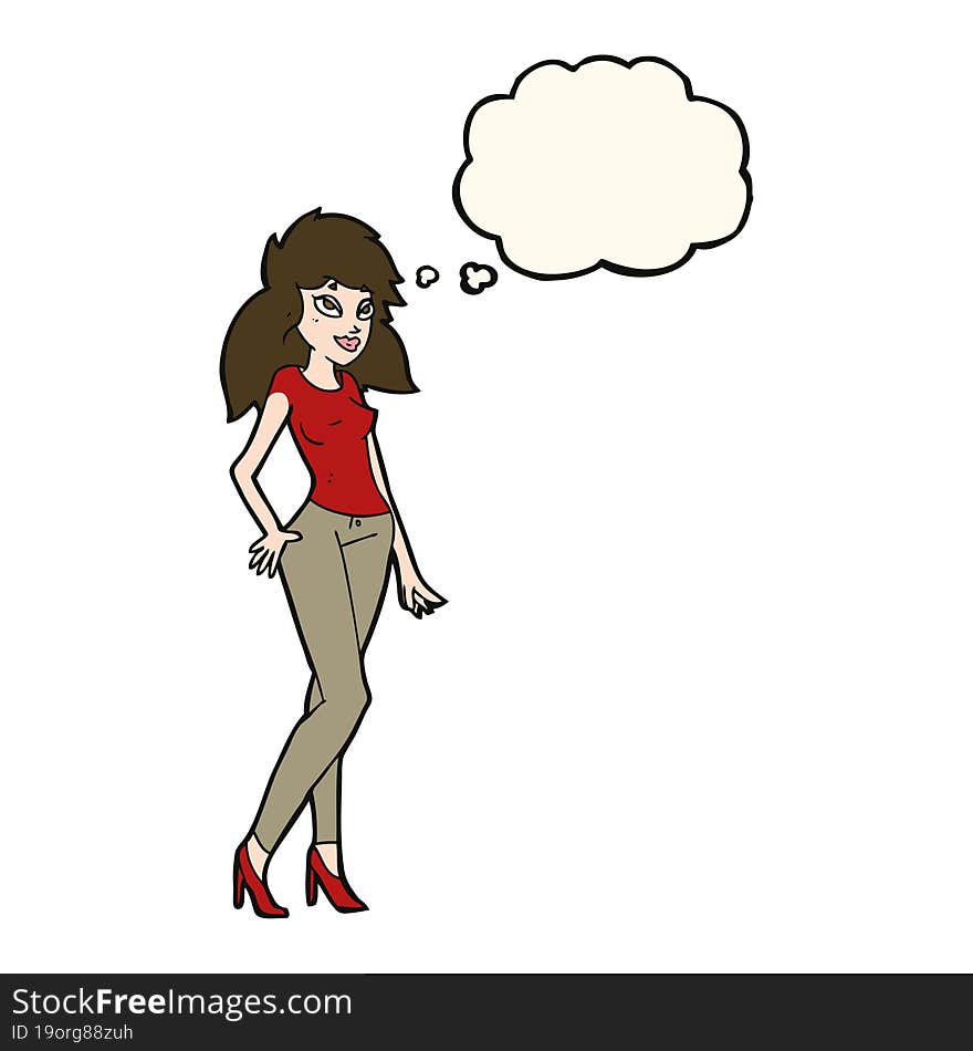 cartoon pretty woman with thought bubble