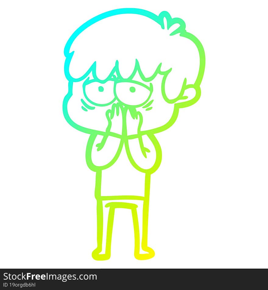 cold gradient line drawing cartoon exhausted boy