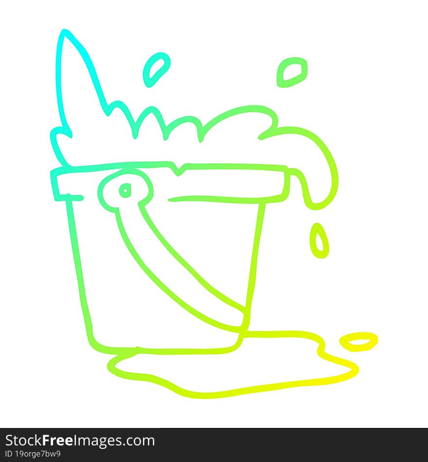 cold gradient line drawing cartoon water and bucket