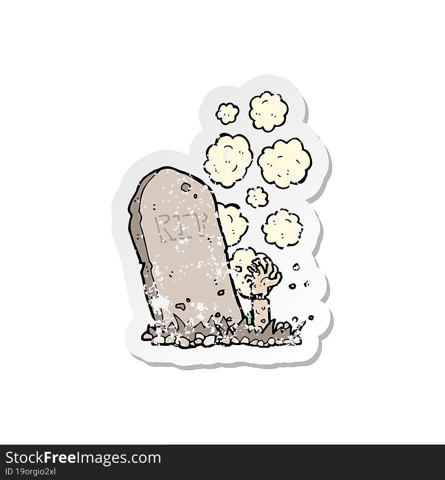 Retro Distressed Sticker Of A Cartoon Zombie Rising From Grave